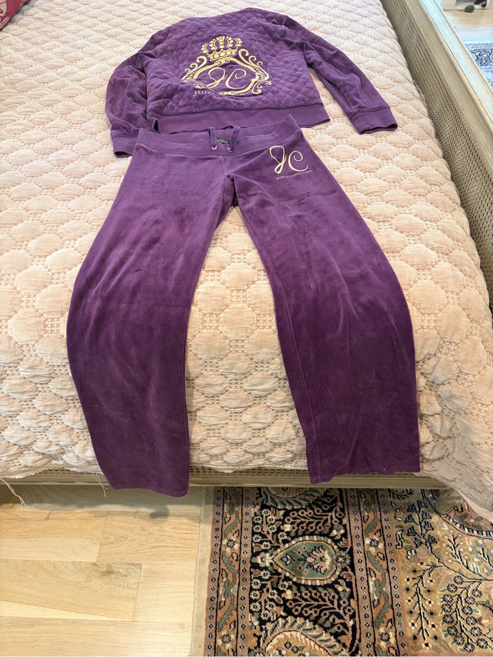 Juicy Couture Purple Velour Track Pant Set with Gold JC Crest